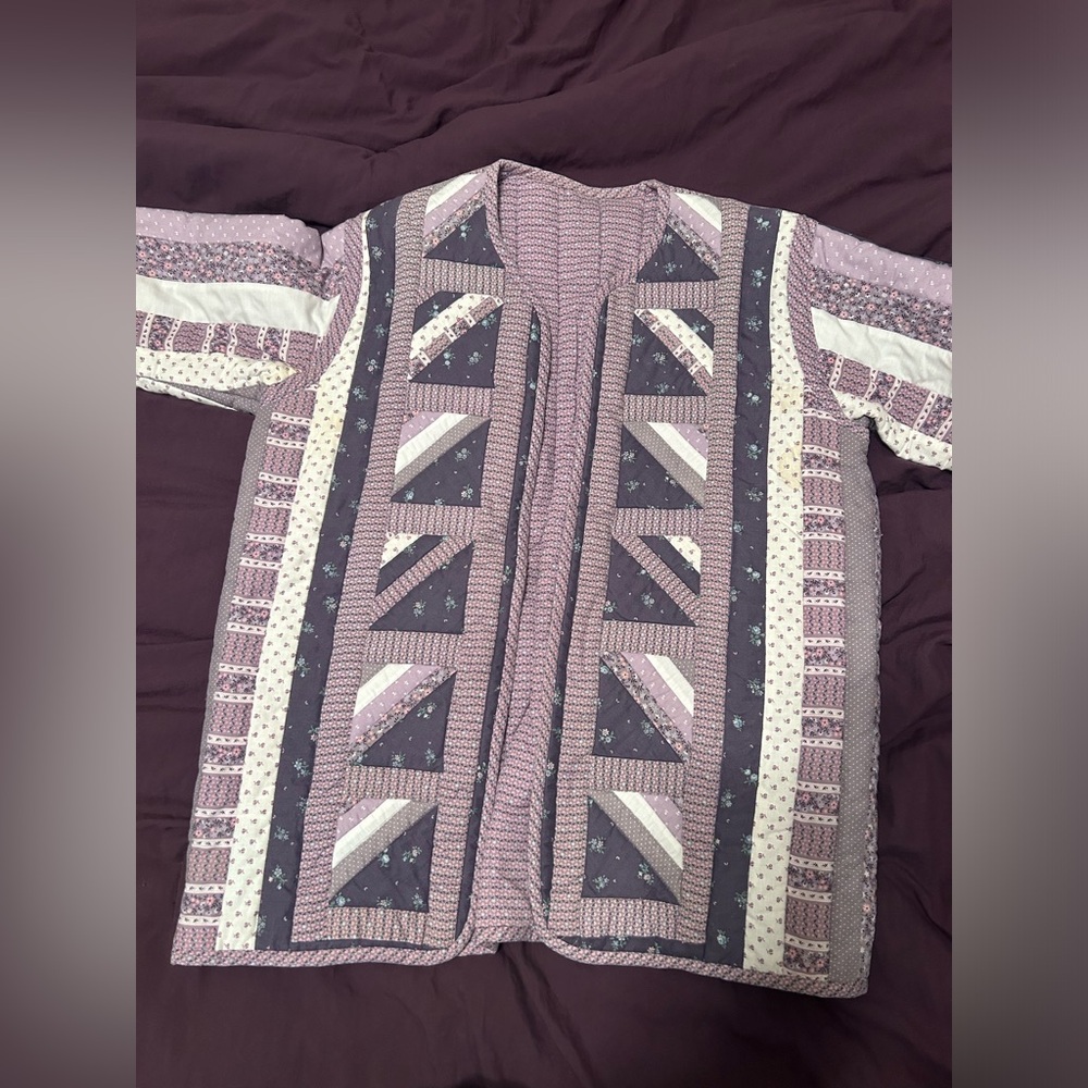 Vintage Patchwork Quilted Jacket - Purple and White